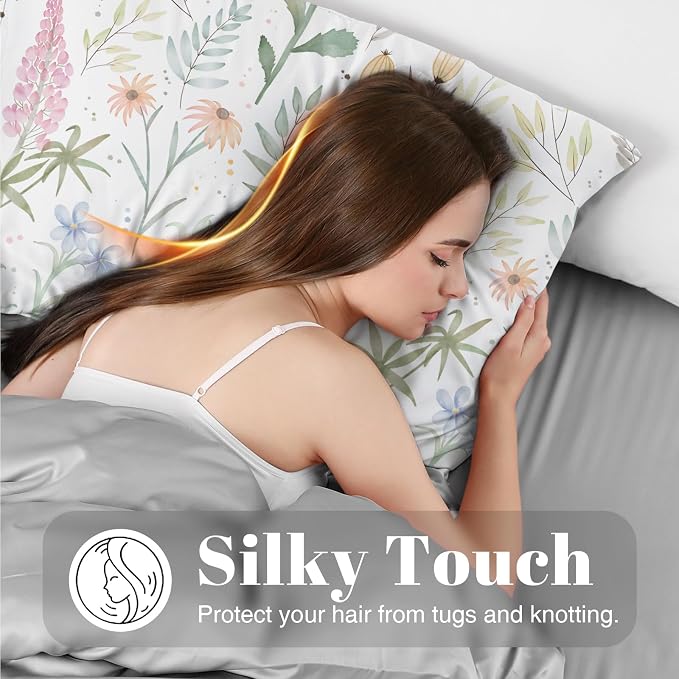 EXQ Home Satin Body Pillowcase for Hair and Skin- Multicolor Printed Flower - Image 2