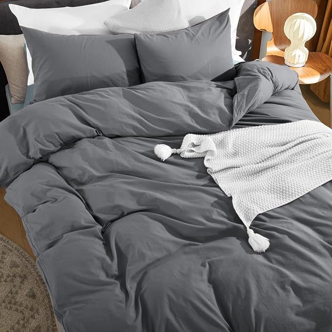 NEXHOME PRO Cotton Duvet Cover Queen Size Linen Look Textured Organic Natural - Image 7
