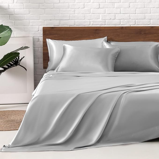 MR&HM Satin Bed Sheets, Queen Size Sheets Set by MRHM