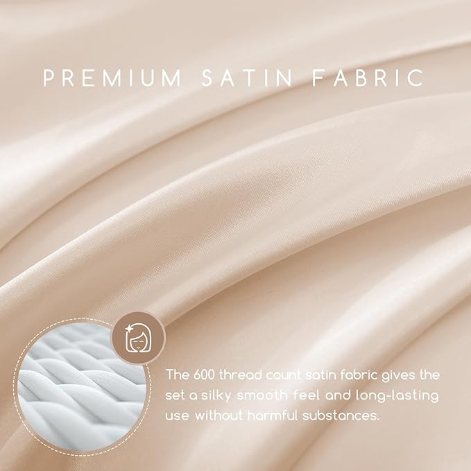 MR&HM Satin Bed Sheets, Twin Size Sheets Set - Image 2