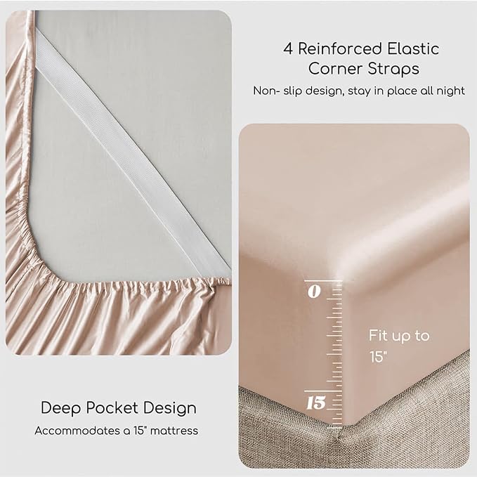 MR&HM Satin Bed Sheets, Queen Size Sheets Set - Image 5