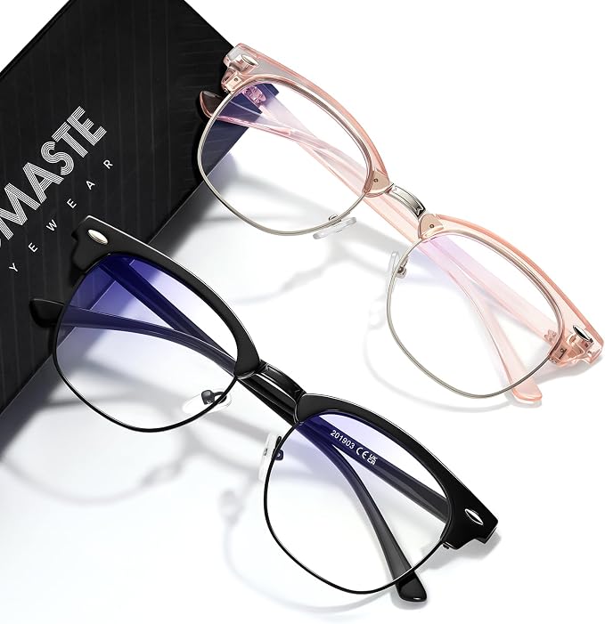 Blue Light Blocking Glasses Vintage Half Frame UV Clear Lens Anti Eyestrain by AOMASTE