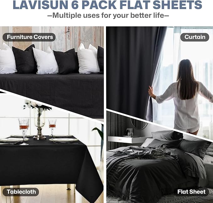 Lavisun Twin XL Flat Sheets only, 6 Pack Bulk Top Sheets - Image 6