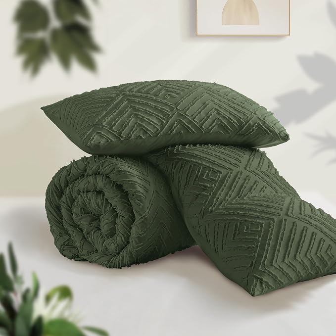 Andency Olive Green Oversized King Comforter 120"x120", 3 Pieces Super King - Image 3