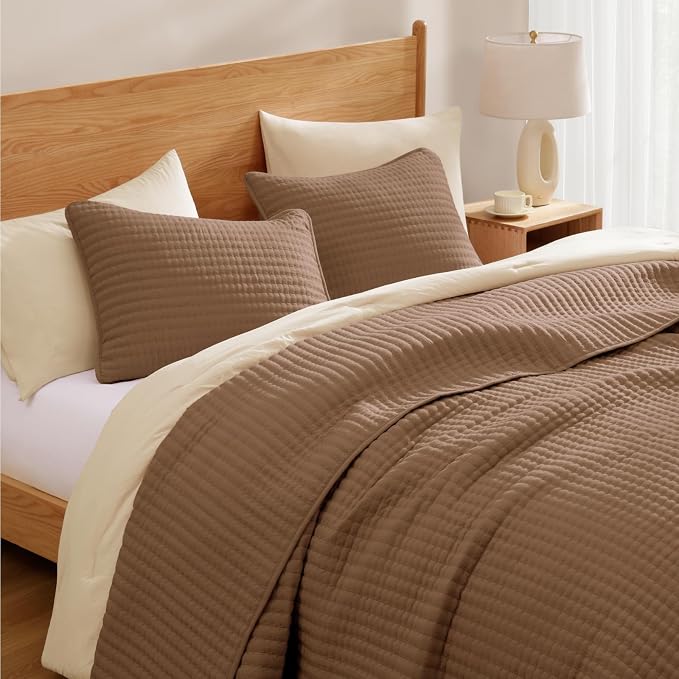 WRENSONGE Queen Quilt-3 Pieces Lightweight Bedspreads Brown Queen Size Quilt - Image 3