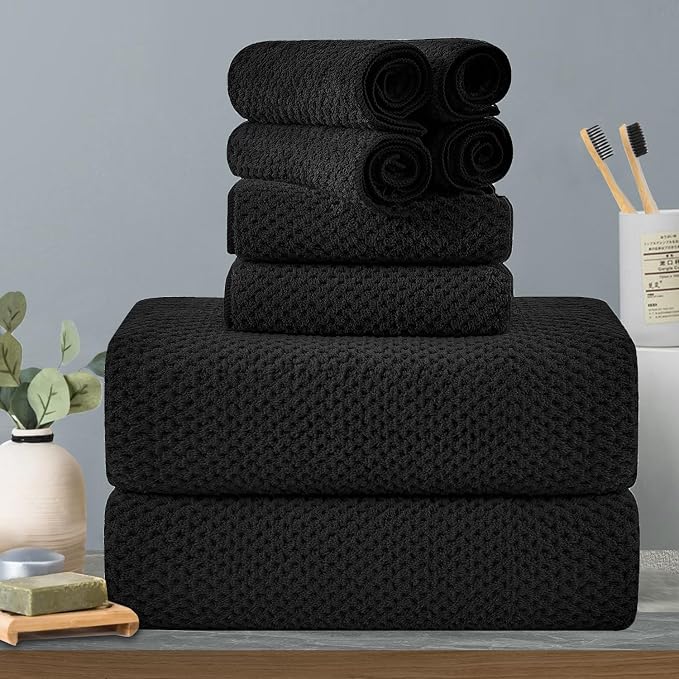 8-Piece Black Bath Towels Set, 2 Oversized Large Bath Towels Sheet, 2 Hand by Hailea