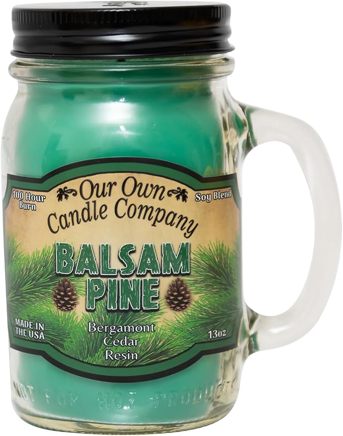 Balsam Pine Scented Mason Jar Candle – 13 oz, Long Lasting 100 Hour Burn by OurOwnCandleCompanycandles