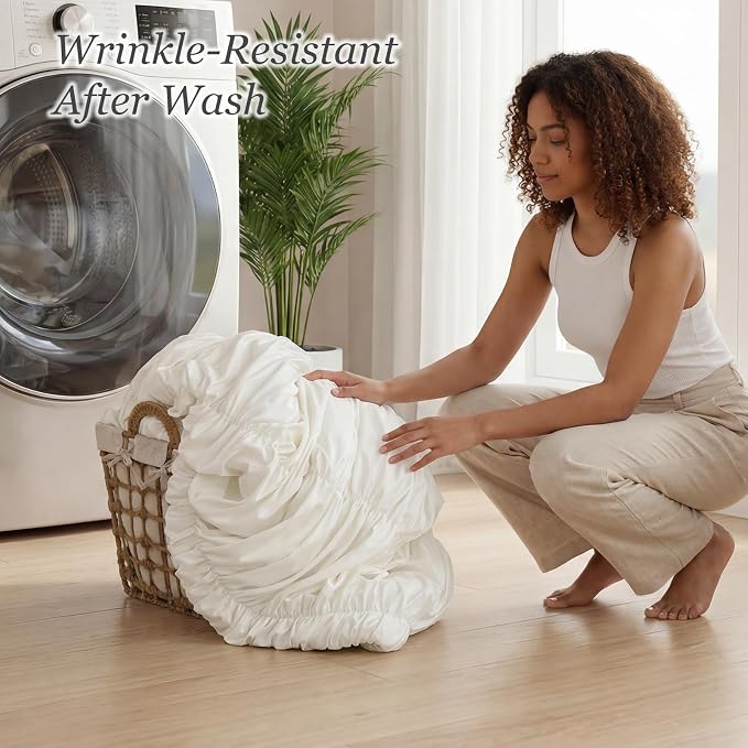 weigelia Cream Comforter Set Full – Textured Ruched Cream Ivory Full Comforter - Image 5