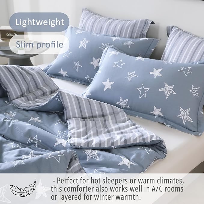 LEMIROE Blue Cotton Comforter King Size 3Pcs - Image 4