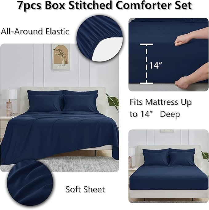 CozyLux Oversized Queen Comforter Sets Navy Blue, 7 Pieces Bed in a Bag - Image 5