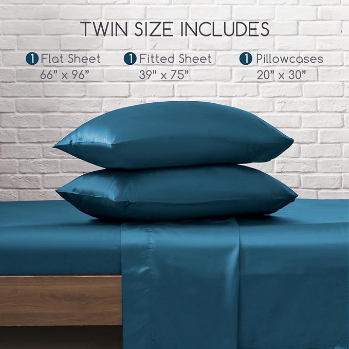 MR&HM Satin Bed Sheets, Twin Size Sheets Set - Image 7