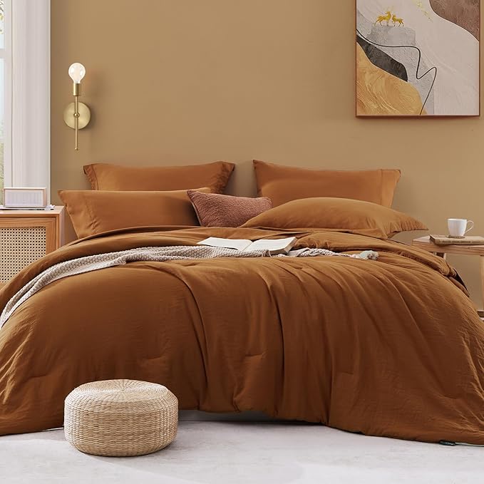 WRENSONGE Oversize King Size Comforter Sets- 7 Pieces Soft Terracotta Bed in a by WRENSONGE