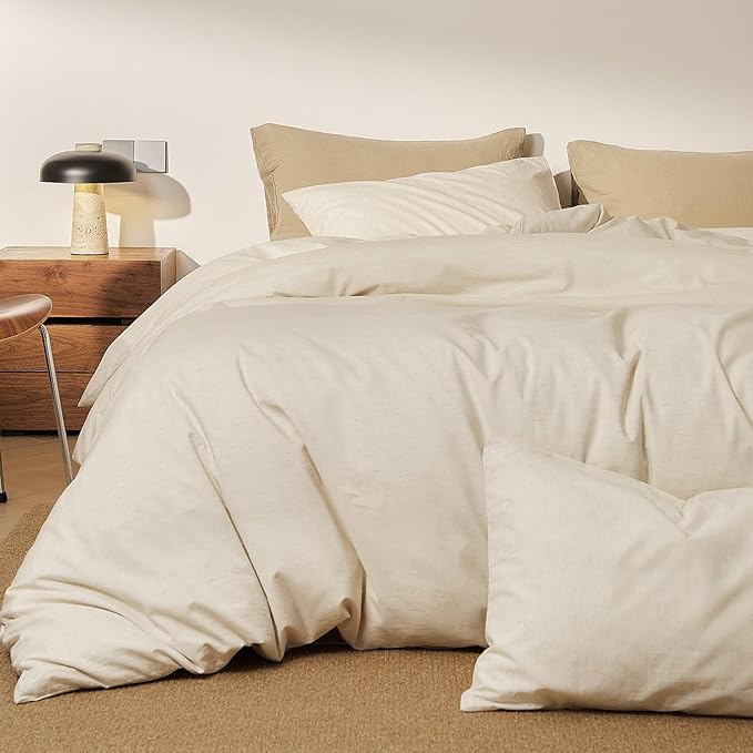 mixinni 3 Piece Washed Cotton Linen Blend Duvet Cover Set King Size, Soft - Image 2