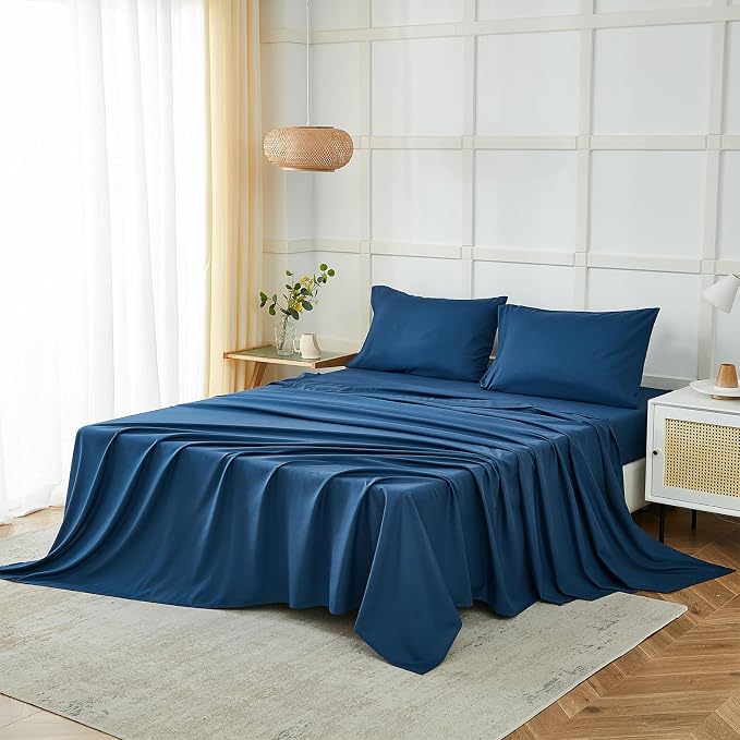 ILAVANDE Navy Queen Sheets Set 4 Piece, Hotel Luxury Super Soft 1800 Series - Image 7