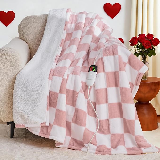 Light Pink Heated Blanket Electric Throw, 50X60 Heating Blanket by OCTROT