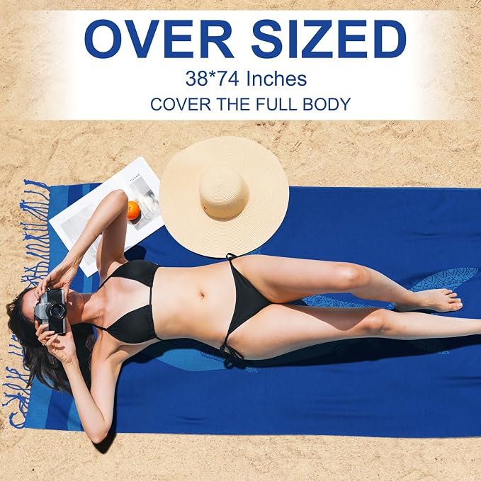 Genovega Oversized Cotton Turkish Beach Towels 72"x36" Lightweight Quick Dry - Image 2