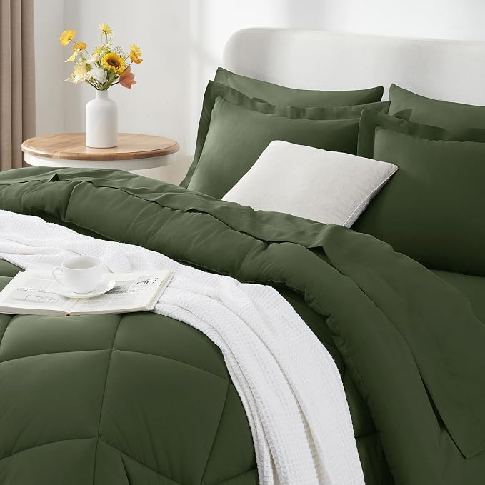 CozyLux King Size Comforter Set Olive Green - Image 3