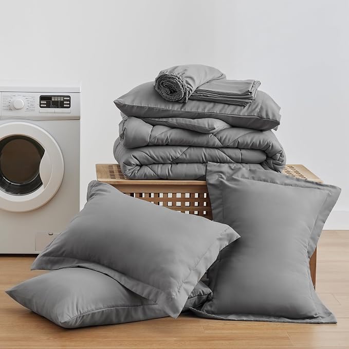 Love's cabin King Size Comforter Set Grey, 7 Pieces King Bed in a Bag, All - Image 6