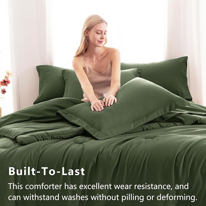 CozyLux California King Comforter Set Olive Green, 7 Pieces Cal King Bed in a - Image 3