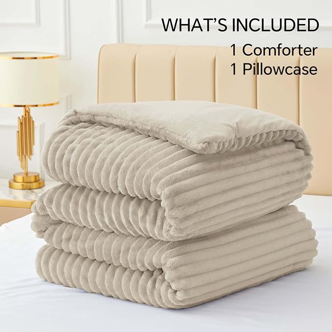 BEDELITE Fleece Twin Comforter Set -Super Soft & Warm Fluffy Linen Bedding - Image 6