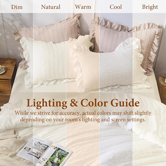 JOLLYVOGUE Ivory Twin Size Comforter Set, 2 Pieces Seersucker Lightweight - Image 8