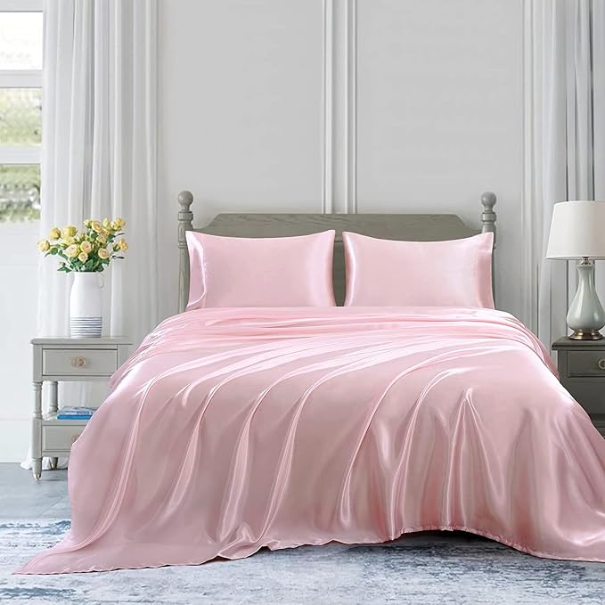 Homiest Blush Pink Satin King Top Sheet and Flat Sheet - Image 5