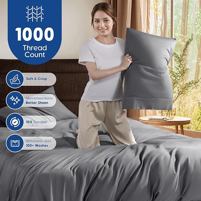 SONORO KATE 100% Egyptian Cotton Duvet Cover King Size, 1000 Thread Count - Image 3