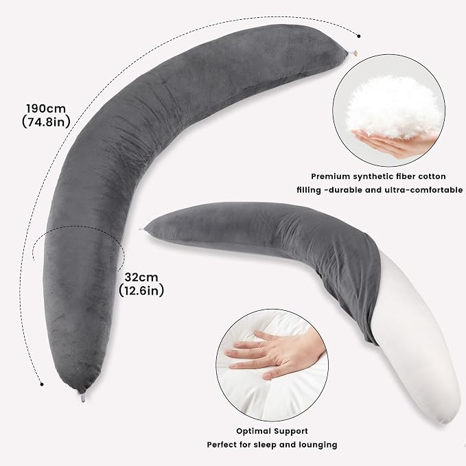 Pregnancy Pillow for Side Sleeping, 74 Inch C Shaped Long Body Pillow, Sleep - Image 3