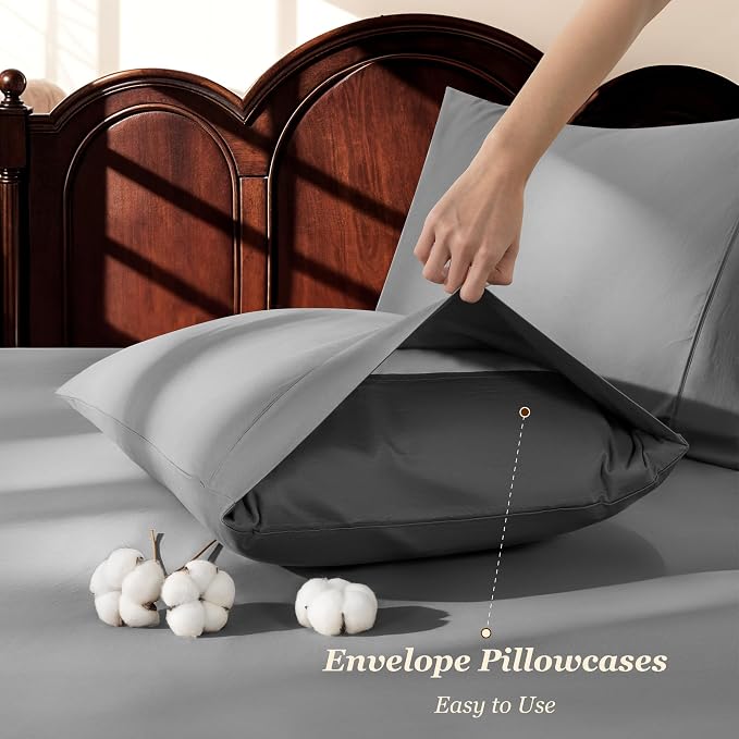 LBRO2M 100% Cotton Sheets Set Deep Pocket 19", 1000 Thread Count Queen Size 4 - Image 6