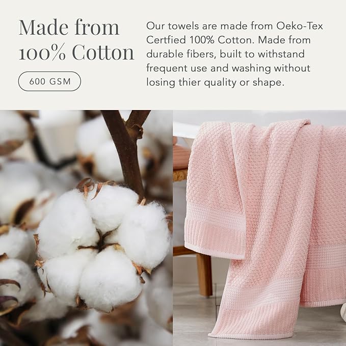 NY Loft 100% Cotton 6 Piece Bath Towel Set | Pink Towels | Soft & Absorbent - Image 6