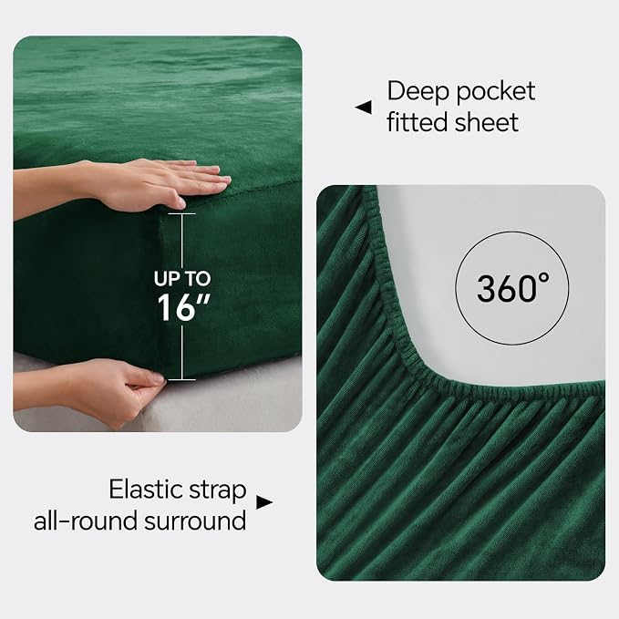 BEDELITE Flannel Sheets Queen Size Dark Green - Image 4