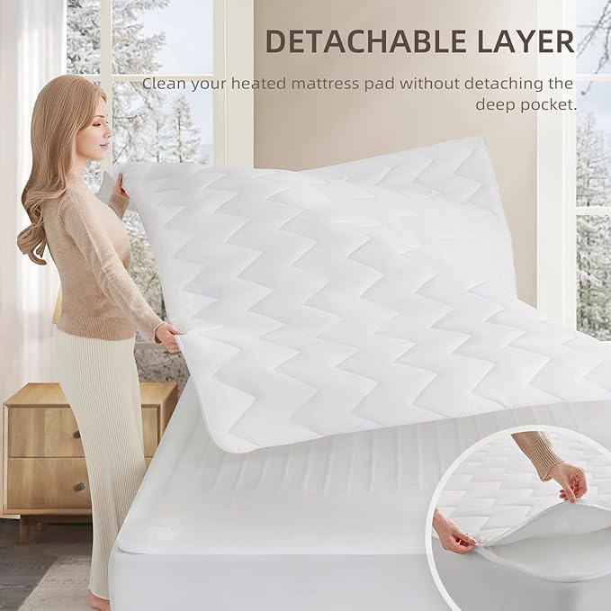 Bwarm Premium Multi-Zone Heated Mattress Pad Cal King, Dual Control 72" x 84" - Image 5