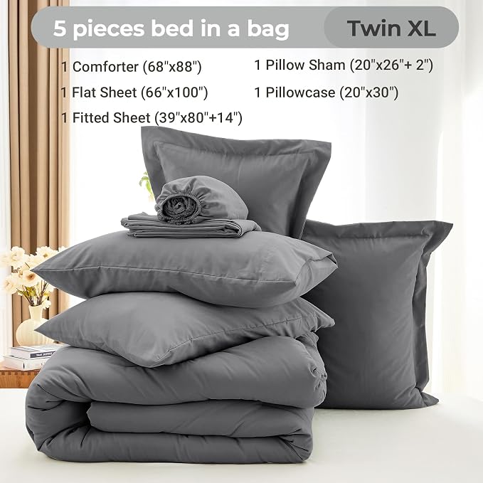 MUXHOMO 5 Pieces Twin XL Comforter Set, Soft Bed in a Bag Twin XL Size - Image 4