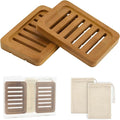 2PCS Self Draining Soap Holders, Rustic Slotted Bamboo Dish Tray, Easy Cleaning by UrbanAbode