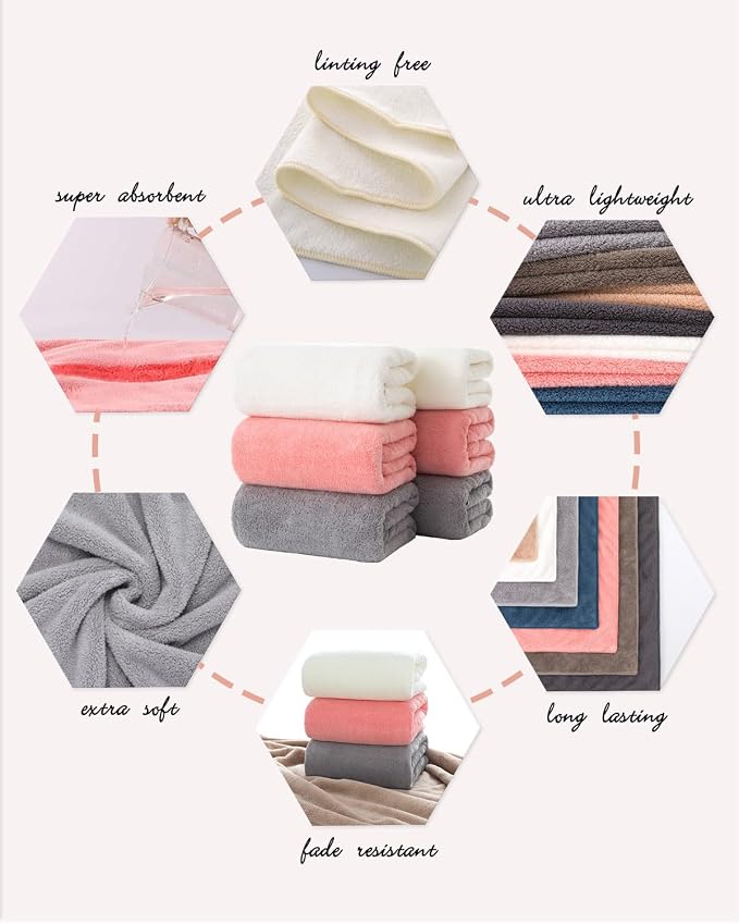 Lumimi Towels 6 Piece Multicolour Soft Microfiber Bath Towel Set Incredibly - Image 4
