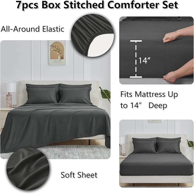 CozyLux Oversized King Comforter Sets Dark Grey, 7 Pieces Bed in a Bag - Image 4