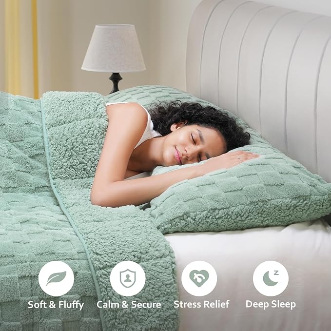 Drewin 15lbs Weighted Blanket Queen Size, Classy Soft Jacquard Checkered Sherpa - Image 3