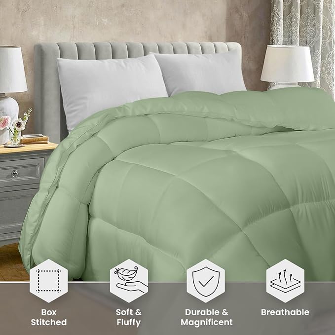 Utopia Bedding King Comforter Duvet Insert, Quilted Sage Green Comforter - Image 4