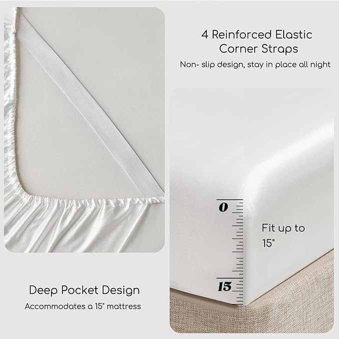 MR&HM Satin Bed Sheets, California King Size Sheets Set - Image 4