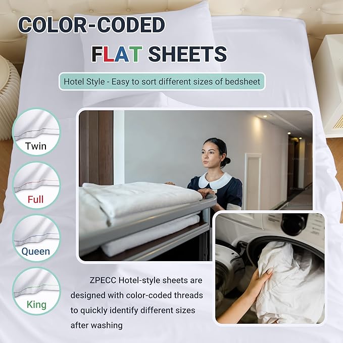 ZPECC White Bulk Flat Sheets Only Twin Size 6 Pack, Easy Sort Top Bed Sheet by - Image 3