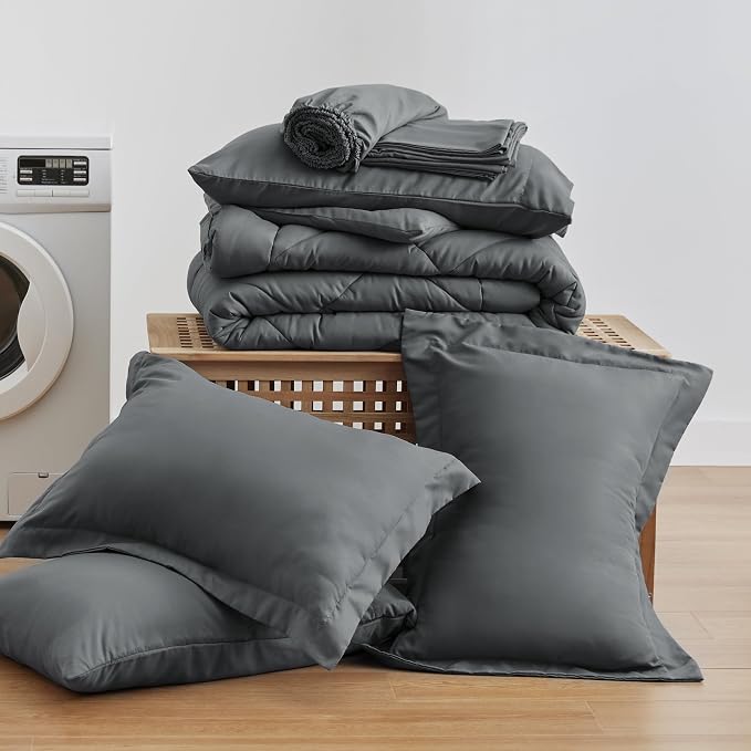 Love's cabin California King Comforter Set Dark Grey, 7 Pieces California King - Image 6