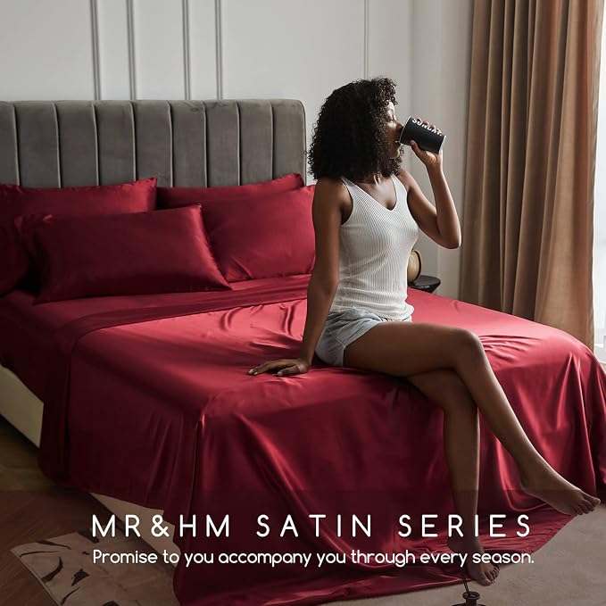 MR&HM Satin Bed Sheets, Full Size Sheets Set - Image 6