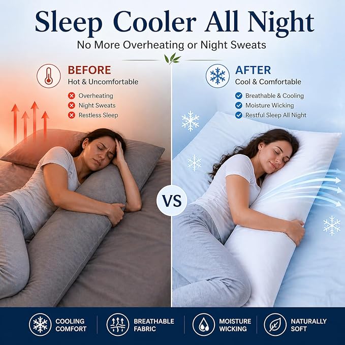 evoLive 100% Rayon Derived from Bamboo Cooling Breathable Body Pillow - Image 3