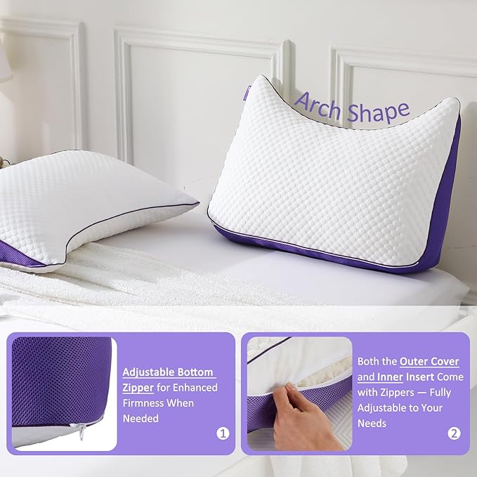 HOMELAB Adjustable Shredded Memory Foam Curve Pillow Queen Size 29"x19" - Image 5