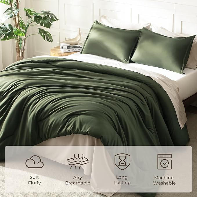 Litanika Oversized King Comforter 128x120, 3 Pieces Olive Green Lightweight - Image 3
