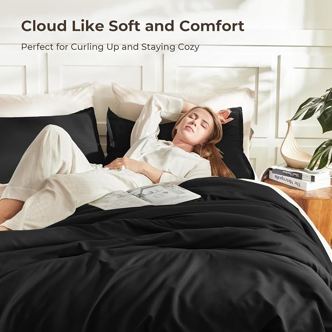 Litanika Black Comforter Set Queen Size, 3 Pieces Lightweight Solid Bedding - Image 2
