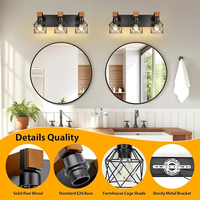 3-Light Farmhouse Vanity Lights - Image 3