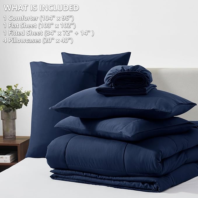 CozyLux California King Comforter Sets Navy Blue, 7 Pieces Cal King Bed in a Bag - Image 6