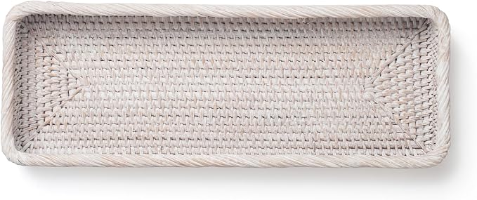 Rattan Bathroom Vanity Trays Toilet Tank Baskets Long Narrow Hand Towel Storage - Image 3