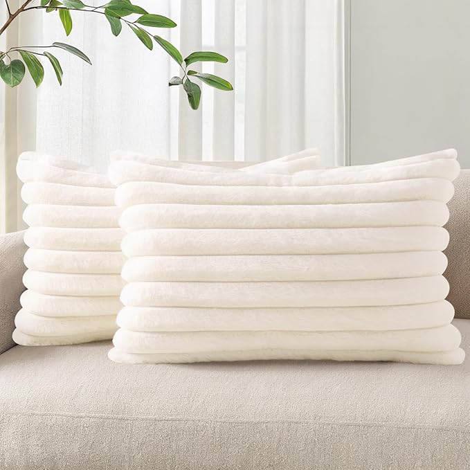 Pallene Faux Fur Plush Lumbar Throw Pillow Covers 12x20 Set of 2, Luxury Soft by PALLENE